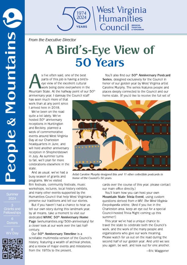 Cover of the Summer 2024 People & Mountains titled A Bird's Eye View of 50 Years